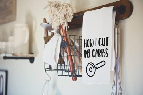 Handmade Funny Kitchen Towel - How I Cut My Carbs - 100% Cotton Funny Flour Sack Hand Towel for Kitchen - 28x28 Inch Perfect for Housewarming-Christmas-Mothers’ Day-Birthday Gift