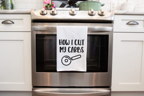 Handmade Funny Kitchen Towel - How I Cut My Carbs - 100% Cotton Funny Flour Sack Hand Towel for Kitchen - 28x28 Inch Perfect for Housewarming-Christmas-Mothers’ Day-Birthday Gift