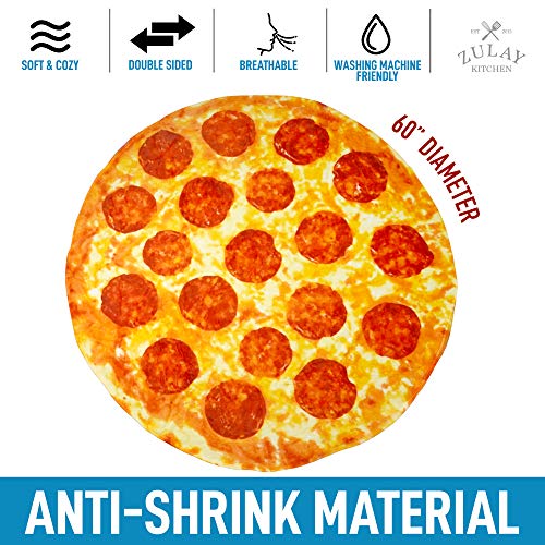 Zulay (60 Inch) Giant Pepperoni Pizza Blanket - Novelty Big Pizza Blanket Adult and Kids - Premium Soft Flannel Round Pepperoni Blanket for Indoors, Outdoors, Travel, Home and More
