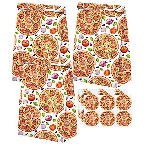 Pizza Party Favors Candy Bags with Stickers - Pizza Goodie Gift Treat Bags - Pizza Themed Birthday Party Supplies