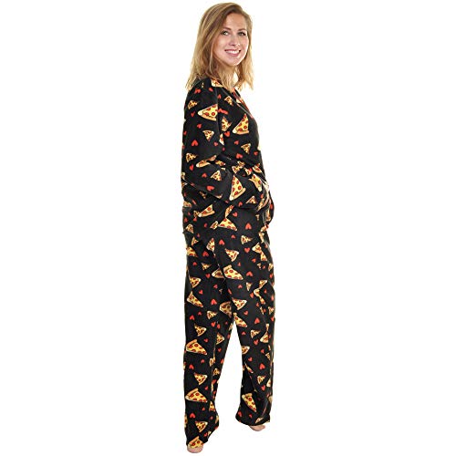 Angelina Women's Cozy Fleece | Pizza Slices Pajamas For Women | Food | Pajama Set with Pockets PJ56_L