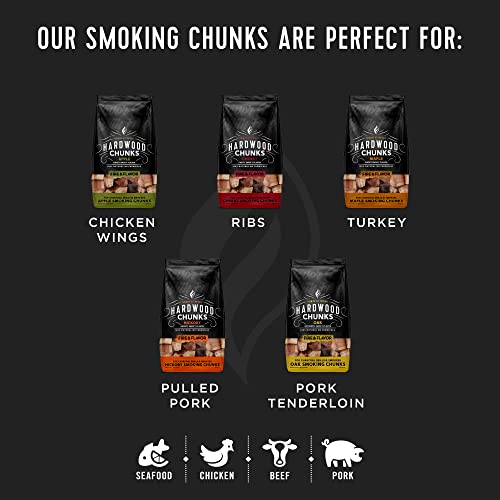 Fire & Flavor Premium All-Natural Oak Wood Smoking Chunks, Sweet, Moderately Smoky Flavor for Use with Ribs, Pork, Brisket, Almost All Meats & Seafoods