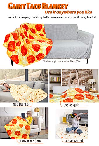 Pizza Blanket 60in Double Sided, Giant Round Novelty Pepperoni Wrap Throws Soft Cozy Flannel Realistic Food Plush Towels Funny Gifts for Father's Day Kids Adults Family (Pizza, 60in)
