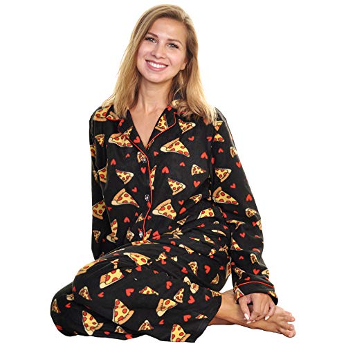 Angelina Women's Cozy Fleece | Pizza Slices Pajamas For Women | Food | Pajama Set with Pockets PJ56_L