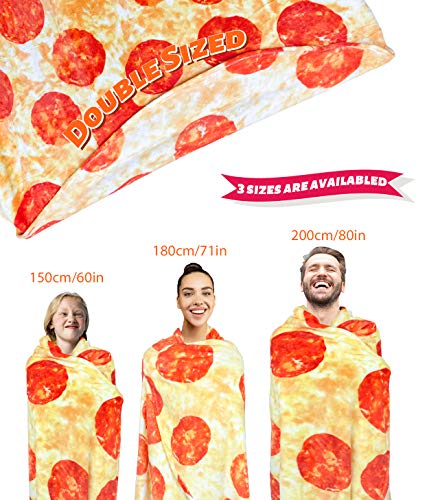 Pizza Blanket 60in Double Sided, Giant Round Novelty Pepperoni Wrap Throws Soft Cozy Flannel Realistic Food Plush Towels Funny Gifts for Father's Day Kids Adults Family (Pizza, 60in)