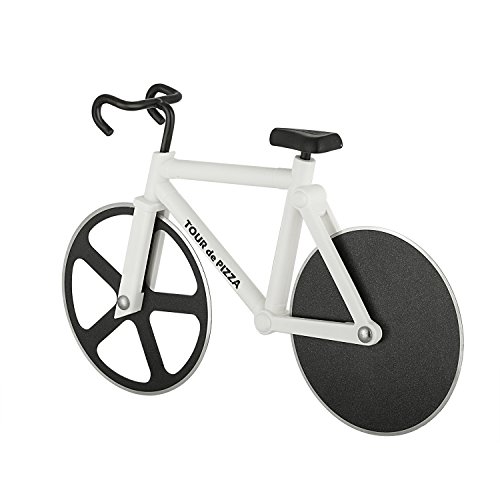 Bicycle Pizza Cutter - TOUR de PIZZA - Dual Stainless Steel Non-Stick Cutting Wheels - Display Stand - The Bike Pizza Cutter is Dishwasher Safe