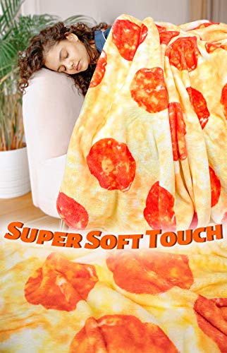 Pizza Blanket 60in Double Sided, Giant Round Novelty Pepperoni Wrap Throws Soft Cozy Flannel Realistic Food Plush Towels Funny Gifts for Father's Day Kids Adults Family (Pizza, 60in)