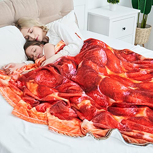 CASOFU Tortilla Blanket, Salami Blanket, Giant Pizza Throw Blanket, Novelty Pizza Blanket for Your Family, Soft and Comfortable Flannel Pizza Blanket.(Red, 60 inches)