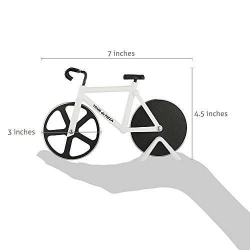 Bicycle Pizza Cutter - TOUR de PIZZA - Dual Stainless Steel Non-Stick Cutting Wheels - Display Stand - The Bike Pizza Cutter is Dishwasher Safe