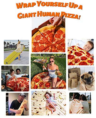 Pizza Blanket 60in Double Sided, Giant Round Novelty Pepperoni Wrap Throws Soft Cozy Flannel Realistic Food Plush Towels Funny Gifts for Father's Day Kids Adults Family (Pizza, 60in)