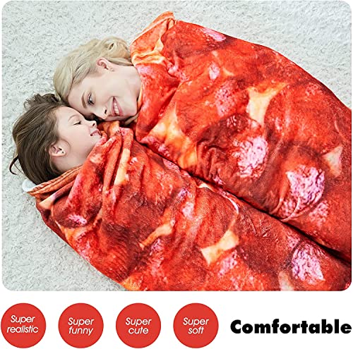 CASOFU Tortilla Blanket, Salami Blanket, Giant Pizza Throw Blanket, Novelty Pizza Blanket for Your Family, Soft and Comfortable Flannel Pizza Blanket.(Red, 60 inches)
