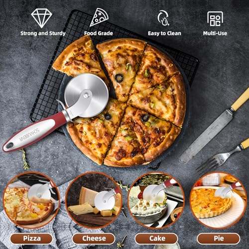 SCHVUBENR Premium Pizza Cutter - Stainless Steel Pizza Cutter Wheel - Easy to Cut and Clean - Super Sharp Pizza Slicer - Dishwasher Safe - Handles Large and Small Pizza - Corte De Pizza(Red)
