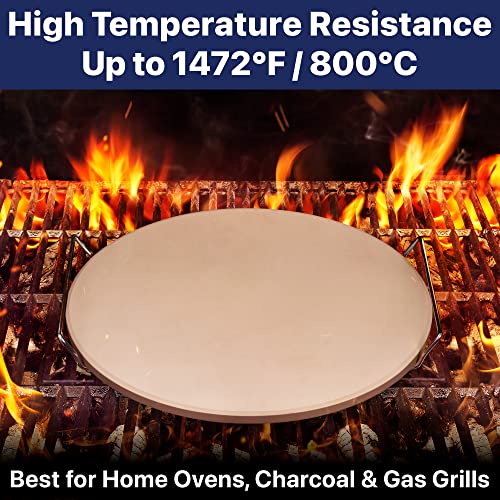 Pizza Stone for Oven and Grill 14 inch - Cordierite Baking Stone Set with Stainless Steel Rack and Plastic Scraper - Durable and High-Quality Ceramic Pizza Stones for Grill and Oven