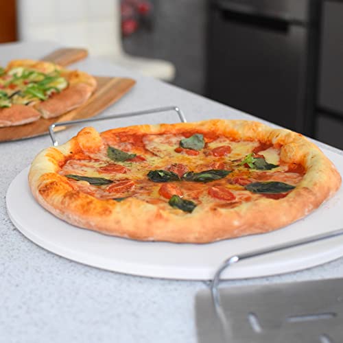 Pizza Stone for Oven and Grill 14 inch - Cordierite Baking Stone Set with Stainless Steel Rack and Plastic Scraper - Durable and High-Quality Ceramic Pizza Stones for Grill and Oven