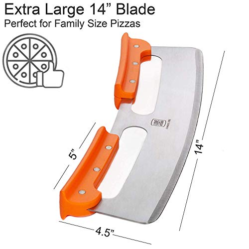 The Original Pizza Cutter Rocker Blade 14 inch. Very Sharp Hardened Stainless-Steel Pizza Slicer with Protective Cover. Safest ABS Plastic Grip Design. Great on All Types of Crusts, Flatbreads & Pies