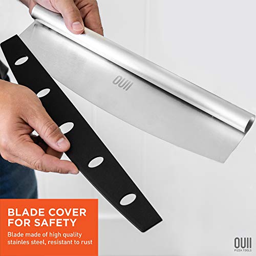 OUII Pizza Peel Aluminum Metal Pizza Paddle - 12 x 14 inch. Pizza Cutter Rocker 14'' Blade Pizza Spatula for Pizza Stone, Pizza Oven Accessories. Pastry, Dough, Bread Peel and Rocker Knife Pizza Tools