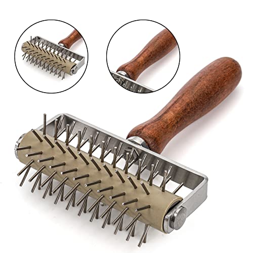 Hiceeden Set of 2 Pizza Dough Roller & Dough Docker, Stainless Steel Dough Hole Maker Puncher Wooden Rolling Pin for Pizza, Cookie, Pie, Pastry, Bread, Crust