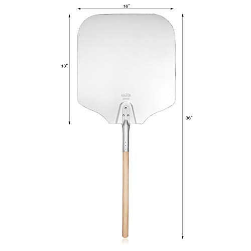New Star Foodservice 50196 Aluminum Pizza Peel, Wooden Handle, 16 x 18 inch Blade, 36 inch overall
