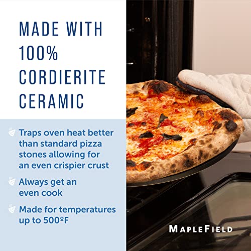 2-Pack Ceramic Pizza Stones - Make Restaurant-Quality Pizza Right at Home - Easy to Use - Durable up to 500℉ - 100% Black Cordierite - 11.75” Diameter