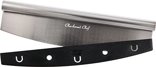 Checkered Chef Pizza Cutter - Sharp Stainless Steel Rocker Knife w/ Plastic Blade Sheath - Dishwasher Safe - 14 Inch