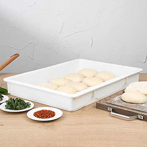 26 x 18 x 3 Inch Proofing Box, 1 Rectangle Dough Box - Stackable, Dishwashable, White Plastic Pizza Dough Boxes, Durable, Lids Sold Separately