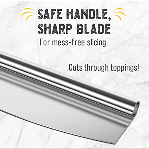 Checkered Chef Pizza Cutter - Sharp Stainless Steel Rocker Knife w/ Plastic Blade Sheath - Dishwasher Safe - 14 Inch
