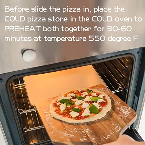 Pizza Stone for Oven and Grill, Rectangle Baking Stone 15 x 12 Inch with Free Pizza Cutter & Detachable Serving Rack, Safe Ceramic Cooking Stone for Crisp Crust Pizza Bread Cookie and More