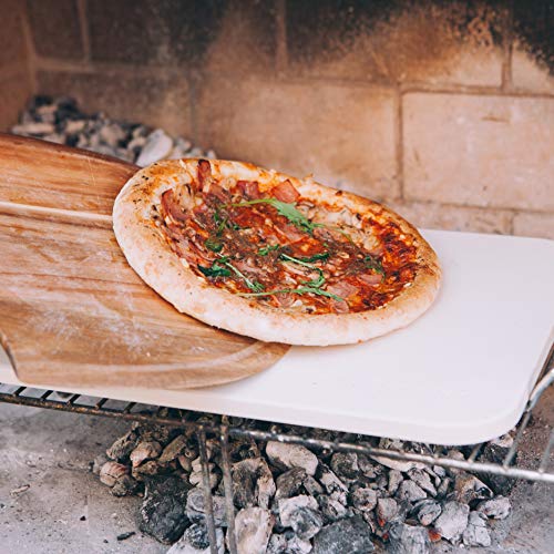 Pizza Stone for Oven and Grill with Wooden Pizza Peel Paddle & Pizza Cutter Set - Detachable Serving Handles - BBQ Grilling Accessories - Baking Supplies - 15 inch x 12 inch Large Stone