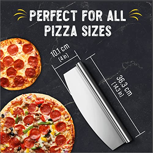 Checkered Chef Pizza Cutter - Sharp Stainless Steel Rocker Knife w/ Plastic Blade Sheath - Dishwasher Safe - 14 Inch