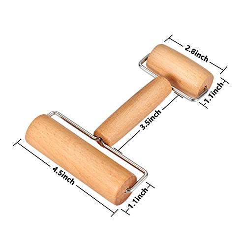 Wood Pastry Pizza Roller, 2 Pieces Non Stick Wooden Rolling Pin Time-Saver Pizza Dough Roller for Home Kitchen Baking Cooking