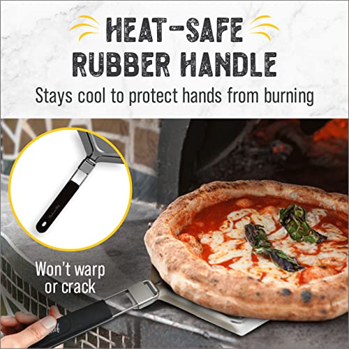 Checkered Chef Pizza Paddle - Large Stainless Steel Peel w/ Folding Handle - 13 Inch x 15 Inch
