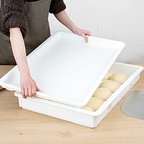 26 x 18 x 3 Inch Proofing Box, 1 Rectangle Dough Box - Stackable, Dishwashable, White Plastic Pizza Dough Boxes, Durable, Lids Sold Separately