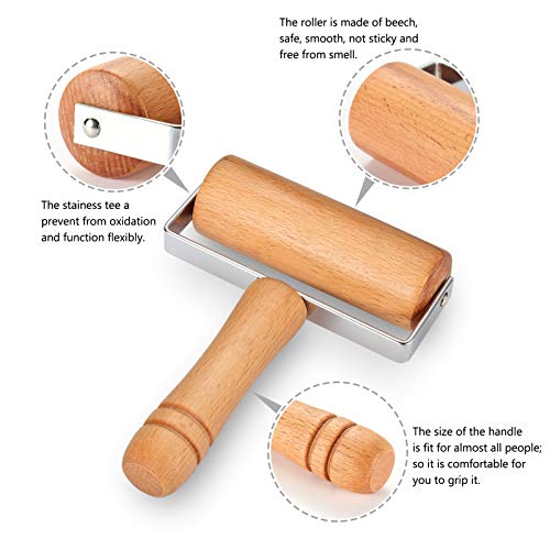Wood Pastry Pizza Roller, 2 Pieces Non Stick Wooden Rolling Pin Time-Saver Pizza Dough Roller for Home Kitchen Baking Cooking