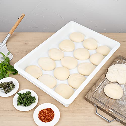 26 x 18 x 3 Inch Proofing Box, 1 Rectangle Dough Box - Stackable, Dishwashable, White Plastic Pizza Dough Boxes, Durable, Lids Sold Separately