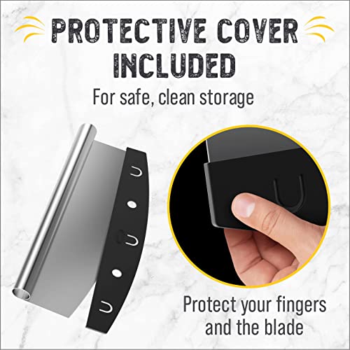 Checkered Chef Pizza Cutter - Sharp Stainless Steel Rocker Knife w/ Plastic Blade Sheath - Dishwasher Safe - 14 Inch