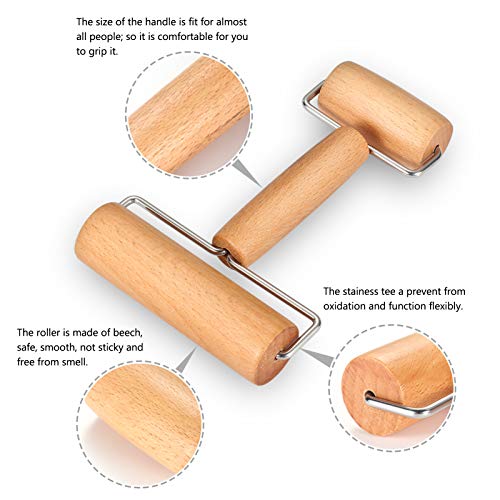 Wood Pastry Pizza Roller, 2 Pieces Non Stick Wooden Rolling Pin Time-Saver Pizza Dough Roller for Home Kitchen Baking Cooking