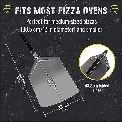 Checkered Chef Pizza Paddle - Large Stainless Steel Peel w/ Folding Handle - 13 Inch x 15 Inch