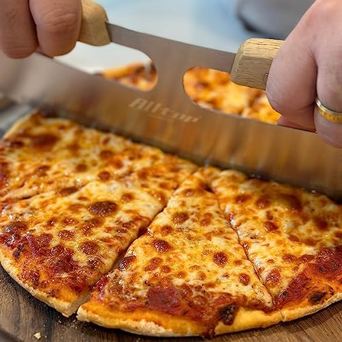 Pizza Cutter Rocker,Stainless Steel Blade Knife With Double Wooden Handle & Plastic Cover, Large Pizza Slicer/Chopper,Good Kitchen Tool -14 In