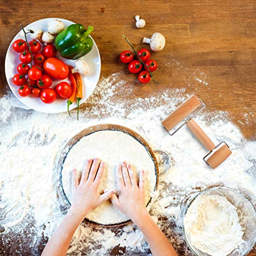 Wood Pastry Pizza Roller, 2 Pieces Non Stick Wooden Rolling Pin Time-Saver Pizza Dough Roller for Home Kitchen Baking Cooking