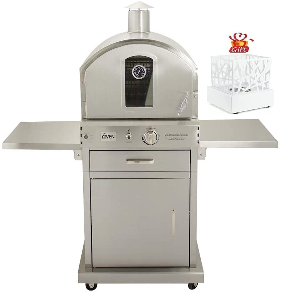 AMS | Summerset 'The Oven' Outdoor Freestanding Gas Oven with Pizza Stone, Smoker Box and Mobile Cart, 304 Stainless Steel, Liquid Propane| |FREE Tabletop Fire Pit (Liquid Propane)
