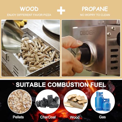 Portable Pizza Oven 13",Propane & Wood Fired Outdoor Pizza Oven,Stainless Steel 3-Layer Stainless Steel Oven with Gas Burner,Patio Pizza Maker with Foldable Legs,Pizza Stone,Pizza Cutter & Carry Bag