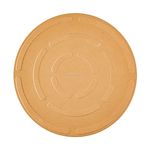 Ovente Ceramic Flat 13 Inch Pizza Stone Set with Crust Cutter Wheel & Metal Rack/Handle, Compact Easy Storage Portable Baking Grilling Stone Thermal Shock Resistance for Oven Grill BBQ, Beige BW10132