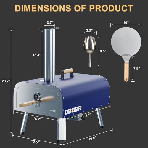 Portable Pizza Oven 13",Propane & Wood Fired Outdoor Pizza Oven,Stainless Steel 3-Layer Stainless Steel Oven with Gas Burner,Patio Pizza Maker with Foldable Legs,Pizza Stone,Pizza Cutter & Carry Bag