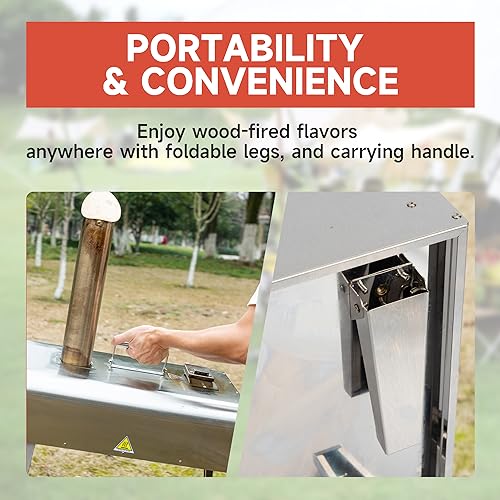GYBER HENSON Portable Outdoor Pizza Oven – Stainless Steel Wood Pellets Backyard Pizza Grill with 12- inch Pizza Stone Foldable Legs Wood Fired Pizza Maker for Garden Patio