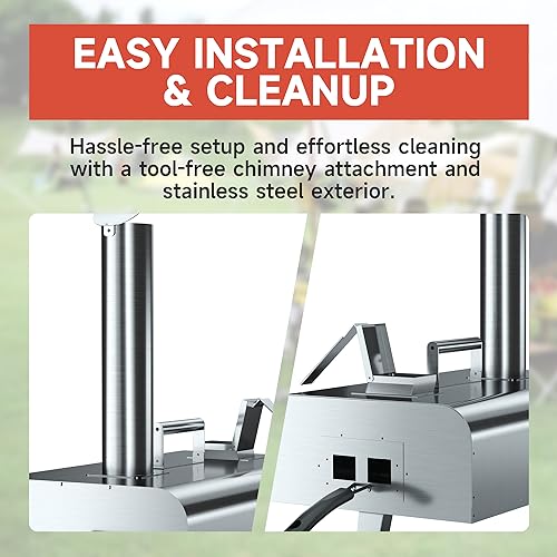 GYBER HENSON Portable Outdoor Pizza Oven – Stainless Steel Wood Pellets Backyard Pizza Grill with 12- inch Pizza Stone Foldable Legs Wood Fired Pizza Maker for Garden Patio