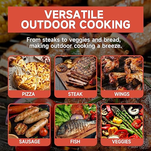 GYBER HENSON Portable Outdoor Pizza Oven – Stainless Steel Wood Pellets Backyard Pizza Grill with 12- inch Pizza Stone Foldable Legs Wood Fired Pizza Maker for Garden Patio