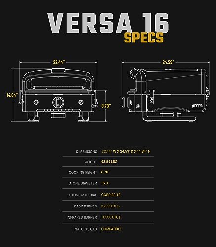 Halo Versa 16 Liquid Propane Gas Outdoor Pizza Oven with Rotating Cooking Stone | Portable Appliance for all Outdoor Kitchens