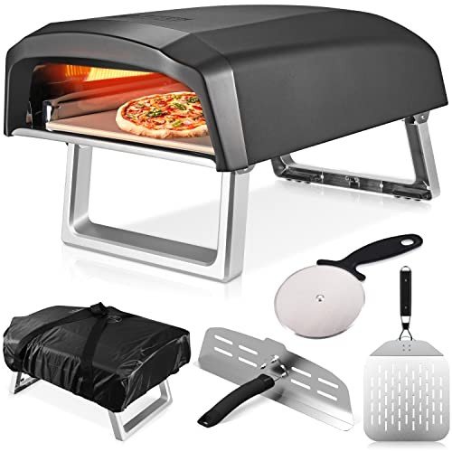 Commercial Chef Gas Pizza Oven - Outdoor Pizza Oven Propane - Portable Pizza Ovens for Outside - Stone Brick Pizza Maker Oven Grill - with Peel, Pizza Stone, Cutter, and Carry Cover (L-Shaped Burner)