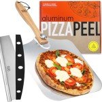 OUII Pizza Peel Aluminum Metal Pizza Paddle - 12 x 14 inch. Pizza Cutter Rocker 14'' Blade Pizza Spatula for Pizza Stone, Pizza Oven Accessories. Pastry, Dough, Bread Peel and Rocker Knife Pizza Tools