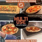 Black Pizza Stone for Oven and Grill with Wood Pizza Peel & Pizza Cutter - Cordierite Baking Stone Ceramic Coated Stainless and Non-stick - Detachable Serving Handles - 15 inch x 12 inch Large